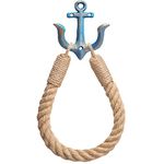 Nautical Rope Toilet Paper Holder Wall-Mounted Towel Ring Nautical Toilet Paper Holder with Metal Hooks Coastal Towel Rack Natural Antique Rope(Blue)