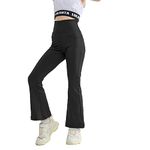 Rolanko Girls Flared Yoga Leggings, High Waist Bootcut Stretch Workout Running Active Pants with Pockets, Black, Size: 170