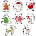 Crethink 8 Pieces Christmas Cookie Cutter - Gingerbread Man,Christmas Tree,Snowflake,Snowman,Santa Face,Reindeer,Candy Cane and Mitten - Stainless Steel Holiday Cookie Cutters for Baking