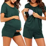 Ekouaer Maternity Pajamas Nursing Pjs for Hospital Breastfeeding Sleepwear Postpartum Loungewear Maternity Clothes Dark Green S