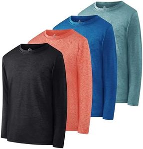 Real Essentials 4 Pack:Boys Youth Active Wear Athletic Quick Dry-Fit Moisture Wicking Performance Basketball Gym Essentials Sport Long Sleeve Crew Undershirt Tee Top Top-Set 8, X-Large -(14,16)