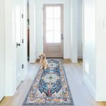 U'Artlines Boho Hallway Runner Rug 2' x 6' Vintage Farmhouse Laundry Rug Runner Accent Area Rug Carpet Non Slip Washable Kitchen Rug Entryway Runner Mat Throw Rug for Living Room(Blue)