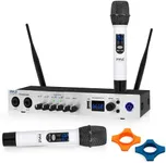 Pyle UHF Wireless Microphone System - Portable Digital Audio Sound Mixer Receiver w/Bluetooth, 2 Handheld Mic, Receiver Base, Addressable Frequency, Great for Home Karaoke & Professional Use, White