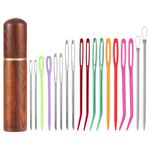 19pcs Sewing Needles Kit, Darning Steel & Plastic Large Eye Embroidery Needles Big Eye Straight & Bent Tapestry Yarn Needles Hand Weaving Needle with Wooden Case Tool for Knitting Crochet Project