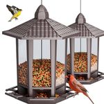 Birdream 2 Pack Bird Feeders for Outdoor, Retro Pagoda Design Fun Installation, Garden Gifts Hanging Bird Feeders for Garden Yard Outside Decoration Bird Watchers - Brown