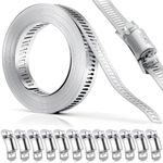 Aongray Hose Clamp, 3.5m/11.5ft Adjustable Jubilee Clips Metal Hose Clips + 12 Fasteners Clamps Worm Gear Band Clamps for Pipe, Plumbing, Fuel Line, Intercooler Tube