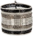 SPUNKYsoul Cuff Bracelets for Women Collection - Adjustable, Stylish Boho Inspired Beaded Bracelets, Trendy Stackable Beads, Ideal for Everyday Wear & Special Occasions (Silver, Black)