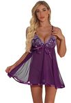scicent Plus Size Lingerie Sets for Women Lady Nighties Lace Babydoll Chemise Nightwear Night Dress with G-String 4X UK 18 20, Purple