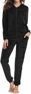 Aottori Tuta Donna da Ginnastica in Velluto Tuta Sportiva Casual Pigiami Due Pezzi Felpa con Cappuccio Pantaloni Jogging Invernale Sportwear Casual Nero M