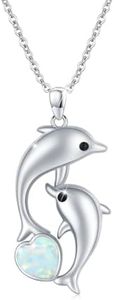 Opal Heart Dolphin Necklace 925 Sterling Silver Mothers Day Gifts For Women Necklace Chains (Moonstone Heart Dolphin Necklace), Sterling Silver, Crystal