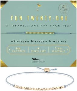 Lucky Feather 21st Birthday Gifts For Women - 14K Gold Dipped Beads Bracelet on Adjustable Cord, Birthday Gifts For Her, Women Turning 21