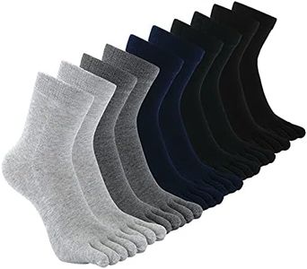 CaiDieNu Mens Toe Socks Cotton Running Five Finger Crew Socks Cotton, Black&grey-5 Pairs(us 10-13), One Size