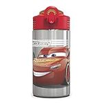 Zak Designs Disney Cars 3 - Stainless Steel Water Bottle with One Hand Operation Action Lid and Built-in Carrying Loop, Kids Water Bottle with Straw Spout is Perfect for Kids (15.5 oz, 18/8, BPA-Free)