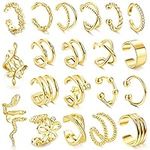 ORAZIO 20Pcs Single Ear Cuffs Earrings For Women Non Piercing Ear Cuff Gold Flower Cz Helix Cartilage Cuff Earrings Clip On Wrap Earrings For Women Girls,gold