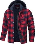 TACVASEN Mens Standard Camp Night Berber Lined Hooded Flannel Shirt Jacket Thicken Cardinal Arrowood Plaid Red L