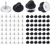 BEADNOVA 100 Pairs Pin Backs Enamel Pin Backs Tie Tacks Blank Pins with Rubber Pin Backs for Lapel Pins (Silver Black, 100 Sets)