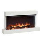 FLAMME Knighton 110cm/43" 3-Sided Electric Wall Mounted Fireplace, Multiple Flame Colours, 1500W Heater, Crackling Sound Effect, Remote and APP Control, White