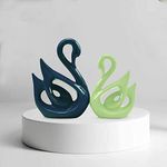 SRJANA Lucky Swan Couple Piano Finish Ceramic Figures for Home Decor (Set of 2 Pc, Large, Navy Blue & Parrot)