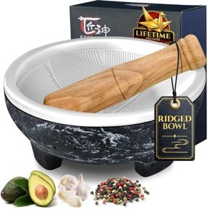 SYOKAMI 2 Cup Mortar and Pestle Set, World's 1st Lightweight Molcajete Mexicano with Grinding Ridge, High Grinding Efficiency for Guacamole, Spice and Herb, Easy to Clean, Anti-Scratch Protector