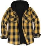 ZENTHACE Sherpa Lined Plaid Jackets for Men Long Sleeve Hooded Flannel Shirt Jacket Men Shacket Coat Zip Up Yellow Black S