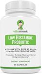 VitaMonk Low Histamine Probiotics Fight Histamine Intolerance and Support Balanced Gut Health - Histamine Free Probiotic for Those Seeking Health Improvements with Histamine Control -60 Capsules