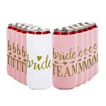 LADY & HOME 10 Pcs Hen Party Decorations Slim Can Cooler Sleeves Team Bride and Bride Vibe Can Cooler Hen Party Favors (Pink Team)