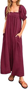 KIRUNDO Women 2026 Summer Maxi Dress Casual Loose Puff Sleeve Square Neck Maternity Flowy Long Beach Dresses with Pockets(Wine Red, X-Large)
