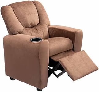 Naomi Home Suri Push Back Kids Recliner Chair with Footrest & Cup Holders, Push Back Toddler Recliner with Cup Holder, Microfiber Kids' Recliners for Age 3+, Kid Recliners for Girls Boys Brown