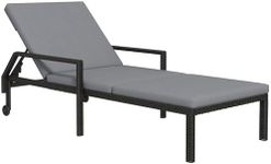 Outsunny Wicker Chaise Lounger PE Rattan Outdoor Lounge Chair Garden Chair Recliner with 5-Level Adjustable Backrest and 2 Wheels, Light Grey