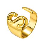 Suplight Gold Plated Initial Ring, Thumb Ring Thick, Open Ring Jewelry, Momongram Rings, Adjustable Alphabet Letter Ring S, Wide Cuff Ring Cocktail Statement Rings for Women Grils