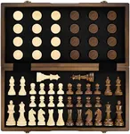 AMEROUS Magnetic Wooden Chess and Checkers Game Set, 15 Inches (2 in 1) Chess Board Games, 2 Extra Queens - Gift Package - Game Pieces Storage Slots, Beginner Chess Set for Kids, Adults