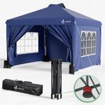 VOUNOT 3m x 3m Pop Up Heavy Duty Gazebo with Sides, Central Lock System & 4 Weight Bags & Carry Bag, Marquee Garden Party Tent Outdoor, Blue