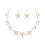 EVER FAITH Flower Jewelry Sets for Women, Dainty White Yellow Enamel Faux Pearl Bead Wedding Party Choker Necklace Hook Earrings Set Summer Beach Accessories for Women