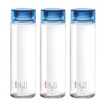 CELLO H2O Glass Fridge Water Bottle with Plastic Cap | Leak proof & break-proof | Wide mouth & Easy to Clean | Best Usage for Office/School/College | Set of 3, 920ml | Blue