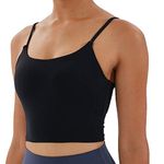 Women's Strappy Stretch Sports Bra Longline Yoga Tank Top Fitness Bra Workout Camisole Crop Tops for Teen Girl, Black, Medium