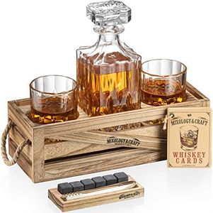 Mixology & Craft Whiskey Decanter Set with Glasses, Stones & Wood Stand