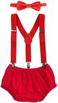 Baby Boys Cake Smash Outfit First Birthday Bloomers Bowtie Suspenders Clothes set Red One Size