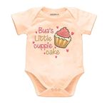 KNITROOT Bua Family Special Onesies, Unisex Baby Kids Cotton Lycra Envelope Neck Half Sleeve Peach Romper, Bodysuit, Sleepsuit, Bua's Little Cuppie Cake, 0-3 Months, Infant Cloths for Boys & Girls