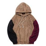 ZAFUL Men's Sweatshirts Colorblock Splicing Drawstring Fluffy Faux Fur Hoodies Pullover with Big Front Pocket - Multicolored - Medium