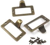 Auvotuis 10Pcs Frame Tag Label Holder Office Library File Drawer Tag, Metal Vintage Cabinet Label Card Pull Handles with Screws for Furniture (Bronze, 2.3 x 1.8 Inch)