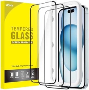 JETech Protection D'écran à Couverture Complète pour iPhone 15 Plus 6,7 Pouces, Bord Noir Integrale Film en Verre Trempé avec Outil d'Installation Facile, Compatible Coque, Transparent, Lot de 3