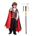 Vampire Costume for Boys Scary Halloween Party, Vampire Teeth, Vampire Cane and Cosmetic Kit Included