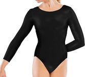 KIKFIT Girls Leotard Basic Long Sleeve Ballet School PE Dance Kids Stretch Gymnastics Full Sleeve Bodysuit Tops Age 5-14 Years (Black, 5-6 years)