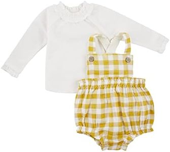 Mud Pie baby-girls Mud Pie Baby Girl Ruffle Check Bubble Set, Mustard, 6-9 Months