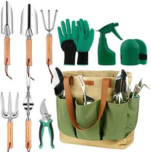Gardening Tools Set, Garden Tool Kit with Outdoor Hand Tools, Grass Shears, Garden Gloves, Storage Tote Bag, Garden Tools Set Gifts for Women and Men, for Mom