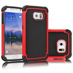 Galaxy S6 Case, Tekcoo(TM) [Tmajor Series] [Red/Black] Shock Absorbing Hybrid Rubber Plastic Impact Defender Rugged Slim Hard Case Cover Shell for Samsung Galaxy S6 S VI G9200 GS6 All Carriers