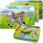 BBLIKE Jigsaw Puzzles Toy in a Box for Kids, Pack of 4 with Varying Degree of Difficulty Educational Learning Tool Best Birthday Present for Boys Girls (Zebra, Giraffe, Crocodile, Kangaroo)