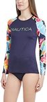 Nautica Men's Standard Long Sleeve Rashguard UPF 30+ Uv Sun Protection Swim Shirt, Lime/Multi, Small