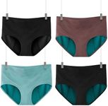 TIICHOO Incontinence Underwear for Women Leak Proof Panties High Waisted Period Briefs Heavy Flow 4 Pack(Small,1 Black/1 Black with Green Lining/1 Turquoise/1 Brown)