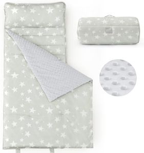 PHF Toddler Nap Mat with Removable Pillow and Minky Blanket, Rollup Design Kids Sleeping Mat, Slumber Bags for Boys Girls, 55"x23" Toddler Sleeping Bag for Daycare Preschool Travel Camping, Stars